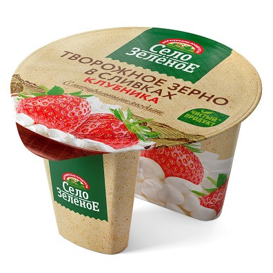 Творожное зерно в сливках Клубника СелоЗеленое 5% Пл/ст 100+30 г