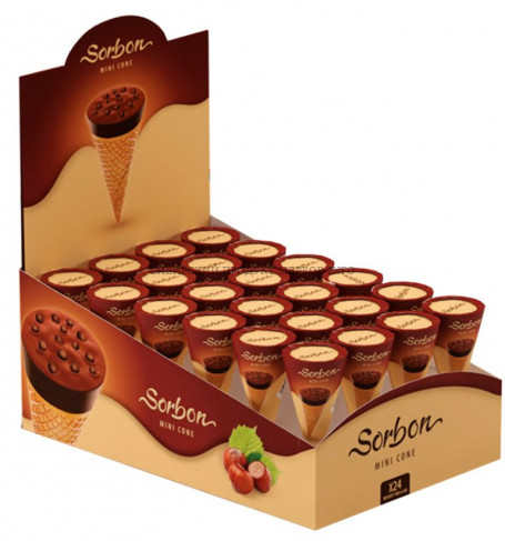 Конфеты Мини-рожок хрустящий с какаосодержащей начинкой «Фундук и воздушные зерна» SORBON