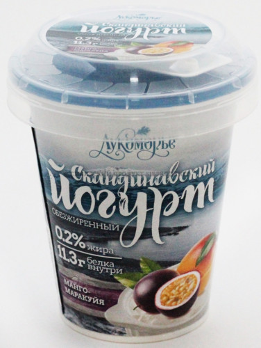 Йогурт обезжиренный скандинавский Лукоморье с манго и маракуйей с м.д.ж. 0,2% 0,15 кг*10