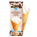 "Деревенская коровка" мороженое пломбир ванильный 12% в сахарном рожке 110 гр