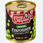 Горошек зелёный Фрау Марта из мозговой сортов в/с 400г ГОСТ ж/б