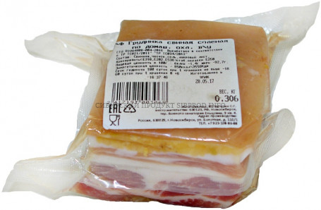 Грудинка свиная соленая по-домашнему Люкс в/у охл.вес 0,550 кг Браво