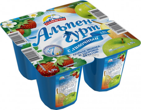 Йогурт Сливочный со вкусом земляники, яблока, груши 4,5% "Альпенгурт" 0,100 г