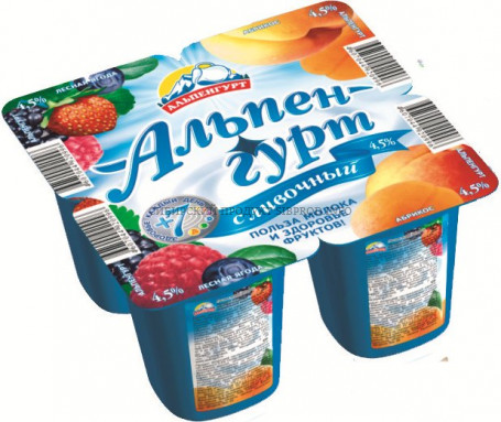 Йогурт Сливочный со вкусом лесной ягоды и абрикоса 4,5% "Альпенгурт" 0,100 г