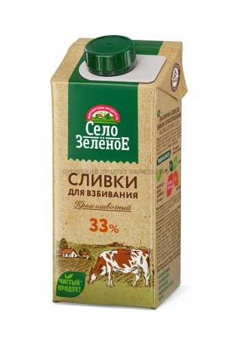 Сливки питьевые 33% "Село Зеленое" 0,200 л.