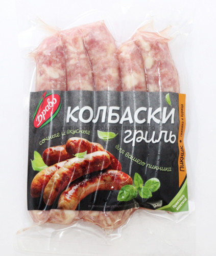 Колбаски гриль Пикник (свинина и курица) замороженные "Браво" 300 гр.
